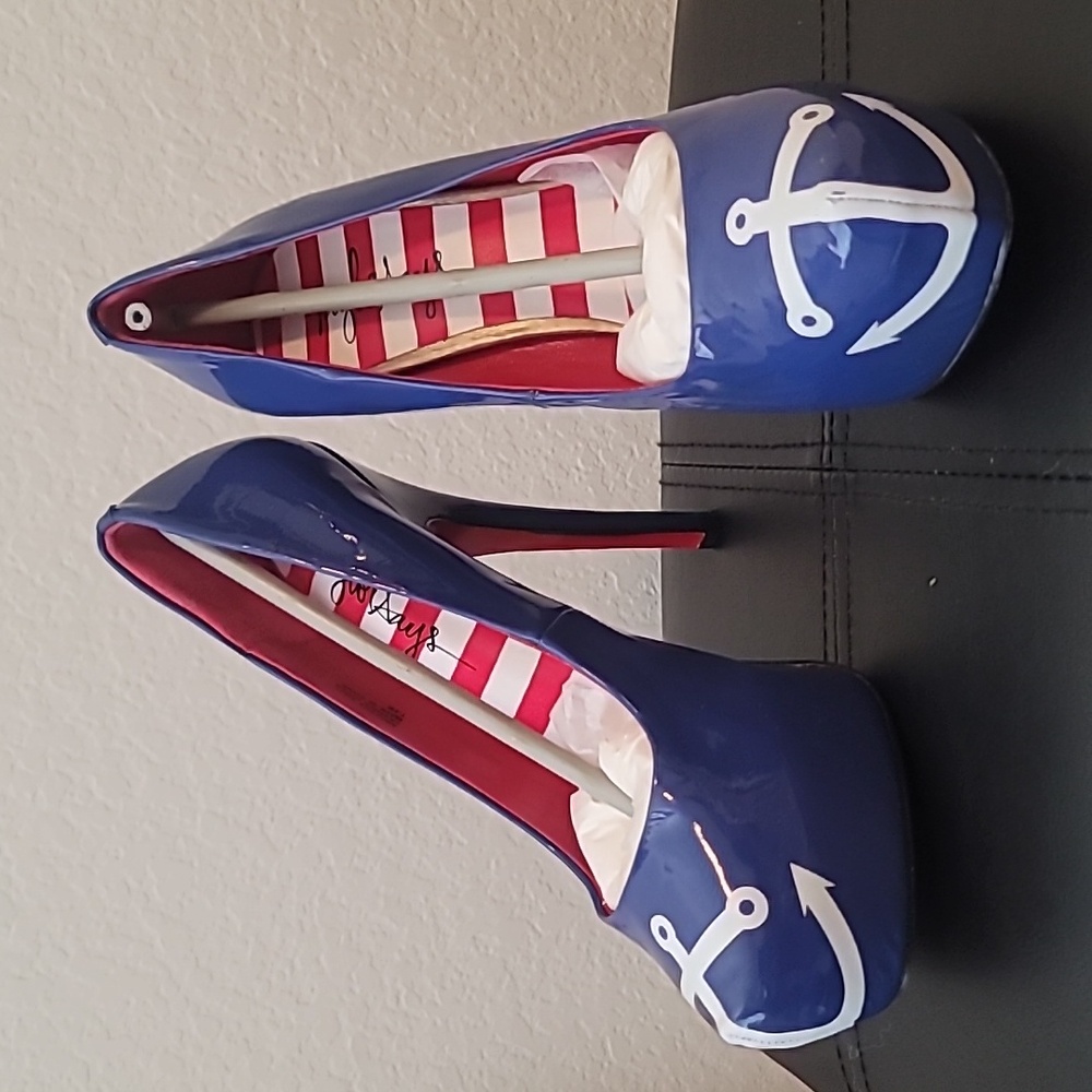 New! Nautical pinup Taylor Says by Reeves Anchors Away blue white heels 7.5 - Picture 4 of 5